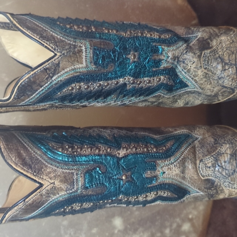 CORRAL R1232 distressed brown & turquoise studded Thunderbird cowgirl boots 6.5 - Picture 10 of 16